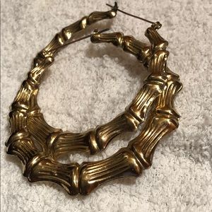 USED Cute Gold medium bamboo hoop earrings